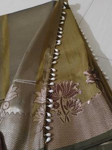 Beautiful Olive Green Saree with Floral Border....