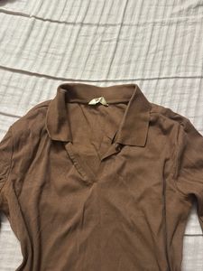 Brown Long Sleeve Collared Top