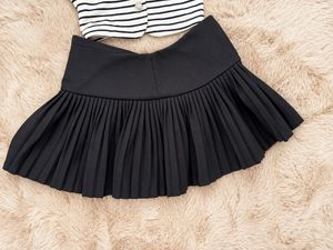 Striped Cropped Top &amp; Pleated Skirt Set