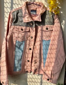 Color Block Denim Baby Pink Jacket