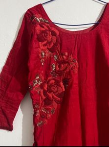 Elegant Red Embroidered Kurta