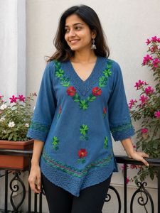 Embroidered  Cotton Tunic Top