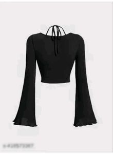 Black Ruched Long Sleeve Crop Top