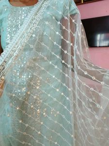 Elegant Blue Sequined Kurta Set