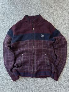 Burgundy Knit Zip-Up Jacket