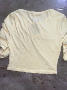 "Mint Vanilla" Butter Yellow RibbedKeyhole Long-Sl
