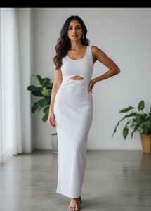 Ribbed Twist Front Sleeveless Dress
