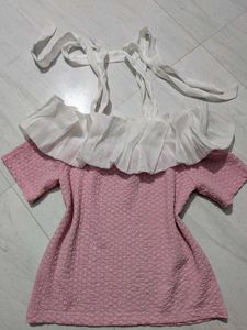 Pink Seersucker Blouse with White Ruffle