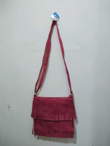 Pink Fringed Crossbody Sling Bag