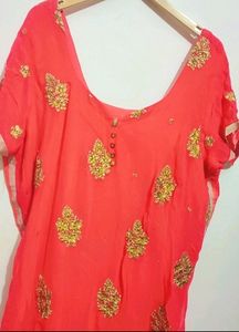 Red Party Wear Suit Salwar With Dupatta 50 Bust