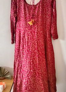 Maroon Floral Print Anarkali Kurta