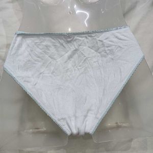 White Ribbed 🪔Briefs with Blue Trim