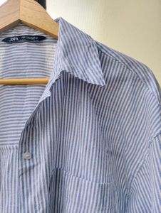 ZARA Striped Oversized Button-Down Shirt