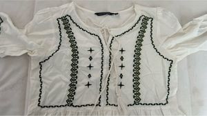 Boho White Embroidered Dress - M
