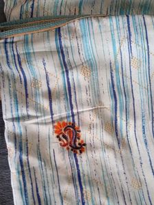 Blue &amp; White Striped Cotton Dress Material