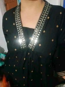 Elegant Black Kurta with White Dots