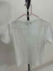 White Textured V-Neck Top