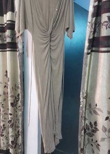 Elegant Beige Twist Front Maxi Dress
