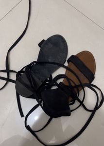 Black Lace-Up Gladiator Sandals