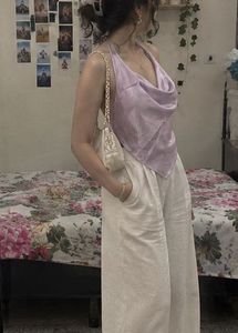 Satin Cowl Neck Halter Top