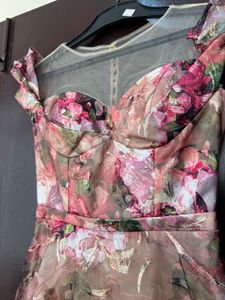Pink Floral Print Evening Gown