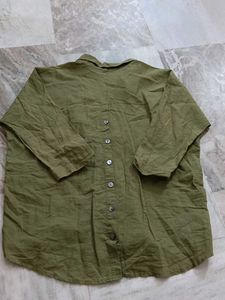 Oversized Green Linen Blend Shirt