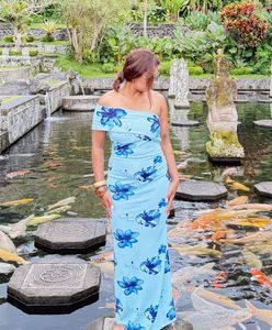 Chic Light Blue Floral Maxi Dress