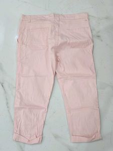 Pale Pink cotton Cropped Trousers