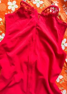 Vibrant Red Lace Midi Dress