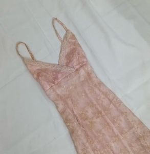 Elegant coquette vintage Pink Lace Slip Dress