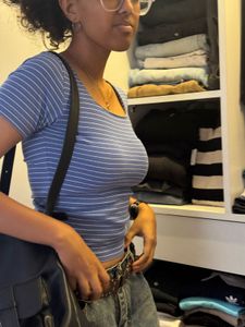 Blue &amp; White Striped Cropped Top