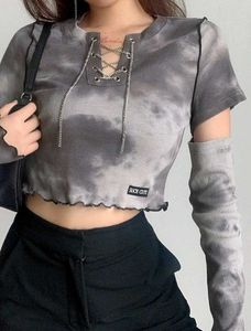ᝰ.ᐟ Grey Lace-Up Crop Top