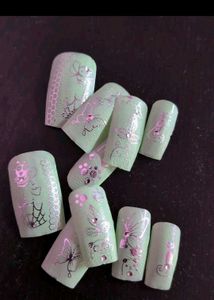 Customized Red &amp; Sea green Nails