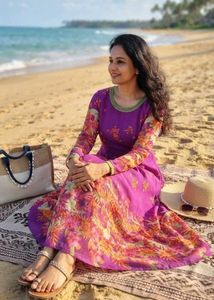 Purple Floral Anarkali Dress