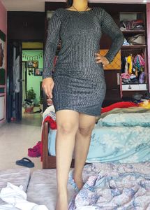 Sparkly Silver Striped Bodycon Dress
