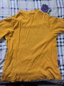 ribbed orange Mock Neck Long Sleeve Top