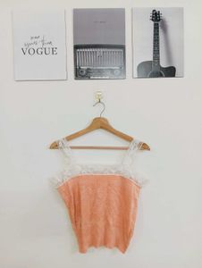 Chic Lace Trim Peach Tank Top