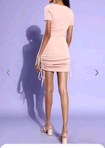 Pink Self Design Fluid Tie-up Dress