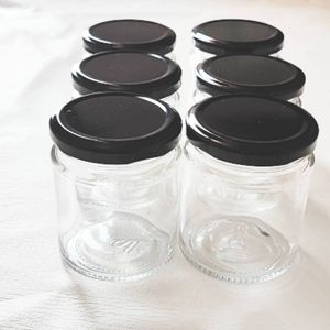 Set of 6 Glass Jars with Black Lids