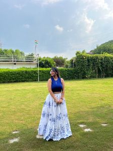 white and blue flowy skirt
