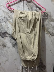 Beige Drawstring Parachute Pants