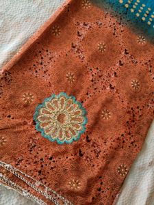 Beautiful Teal and Orange Saree