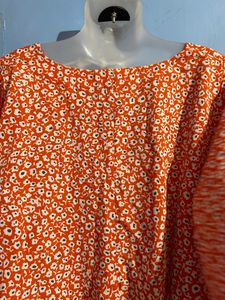 Orange Floral Printed V-neck| Korean Top