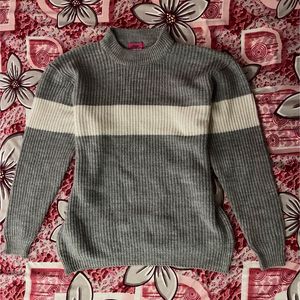 Cute Gray Striped Knit Cardigan