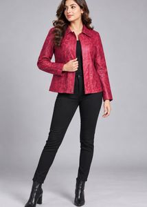 Chic red  Textured  leather Jacket