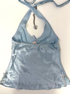 blue satin lace cami top