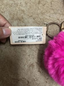 Fuzzy Pink Pom  Keychai