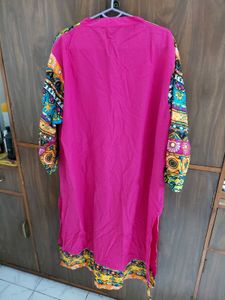 Vibrant Pink Kurta with Colorful Print