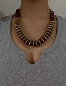 Y2K Boho Maroon and Gold Beaded Necklace