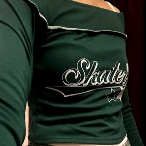Green "Skater '82" Off-Shoulder Top